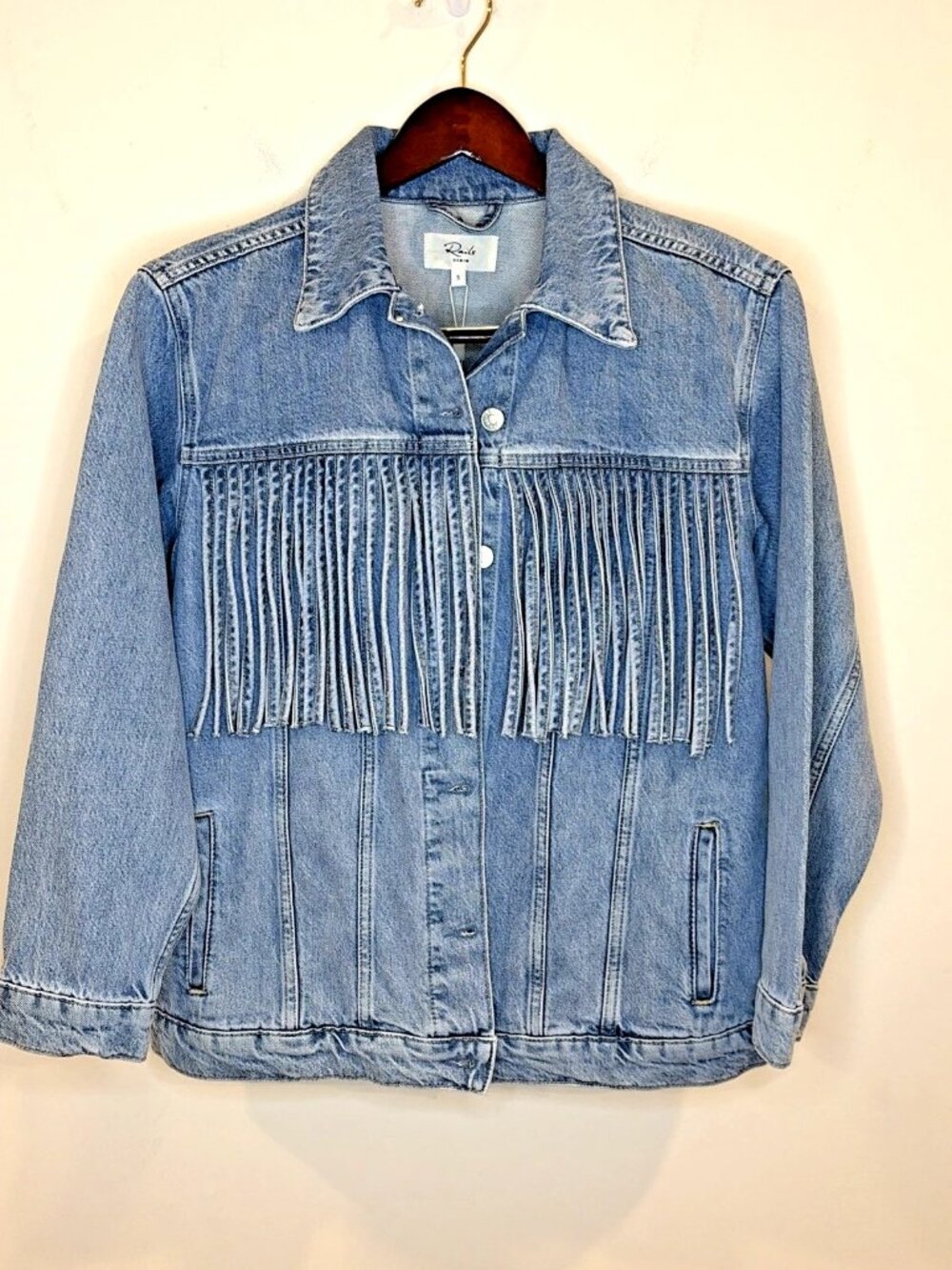 NWT RAILS Denim Jacket Women's S Rodeo Fringe Oversized Trucker Western - Picture 3 of 15